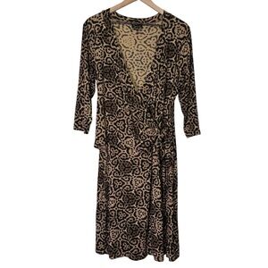 Lynn Ritchie Faux Wrap Dress Size XL Animal Print Deep V-Neck Office Dressy